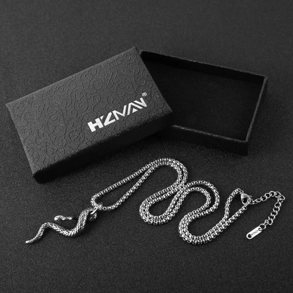 Gothic Men's Silver Stainless Steel Animal Snake Pendant Chain Necklace